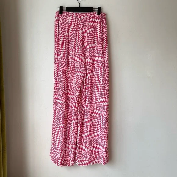 Charlie Holiday Addison Pink & White Wavy Checkered Printed Pants 4 - Picture 6 of 8